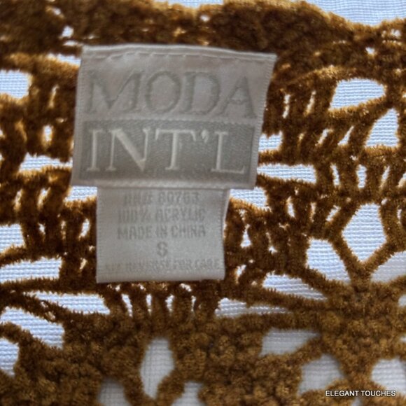 Moda International Womens Cardigan Sweater S Crochet Brown Open Front-Tie Knit - Picture 4 of 9